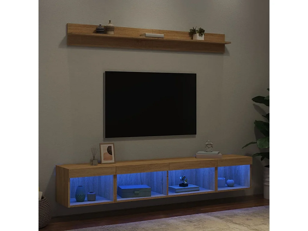 Parete attrezzata TV con LED 5 pezzi in legno ingegnerizzato rovere Sonoma