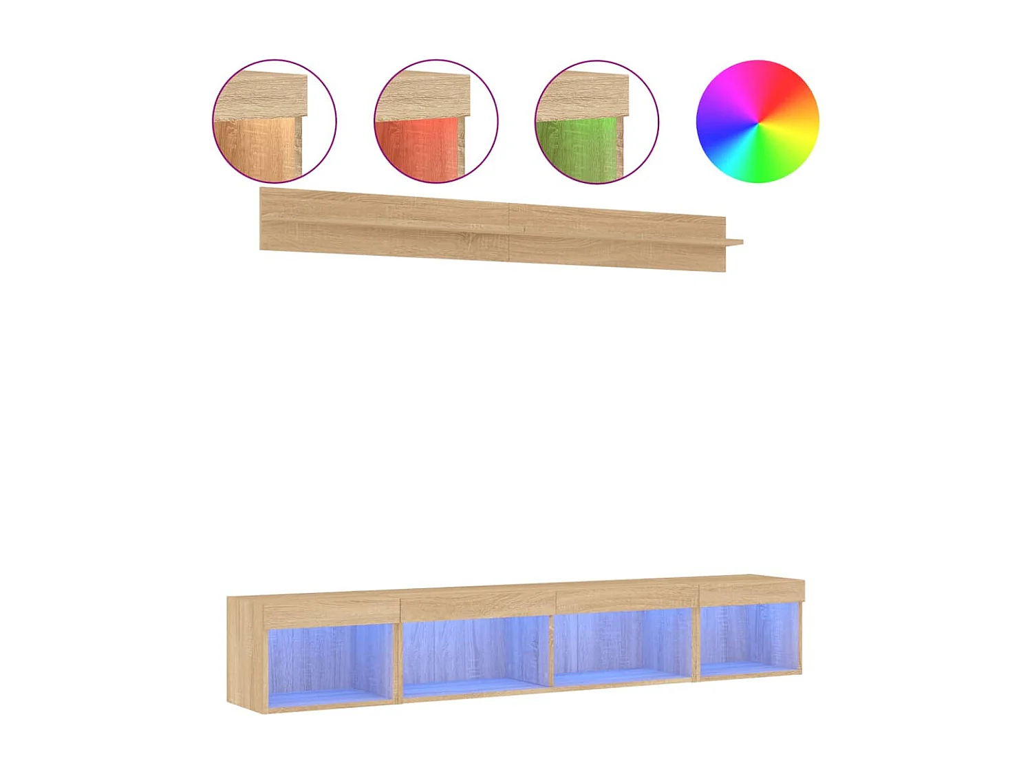 Parete attrezzata TV con LED 5 pezzi in legno ingegnerizzato rovere Sonoma