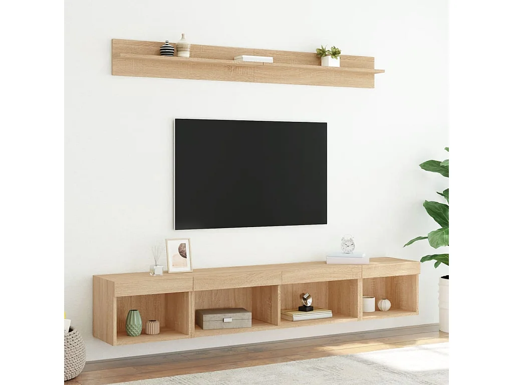 Parete attrezzata TV con LED 5 pezzi in legno ingegnerizzato rovere Sonoma