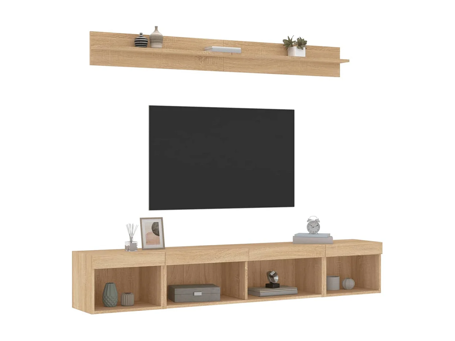 Parete attrezzata TV con LED 5 pezzi in legno ingegnerizzato rovere Sonoma