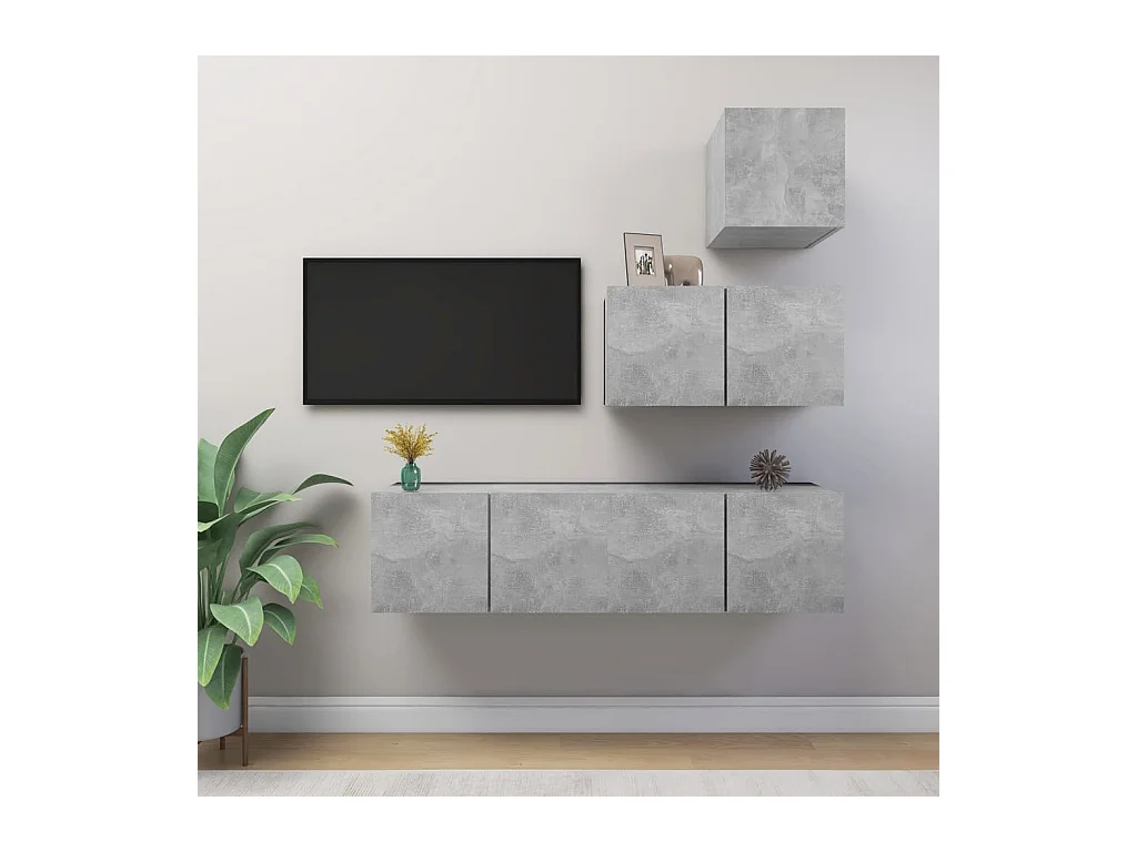 Ensemble de meubles TV 4 pcs Gris béton Bois d'ingénierie