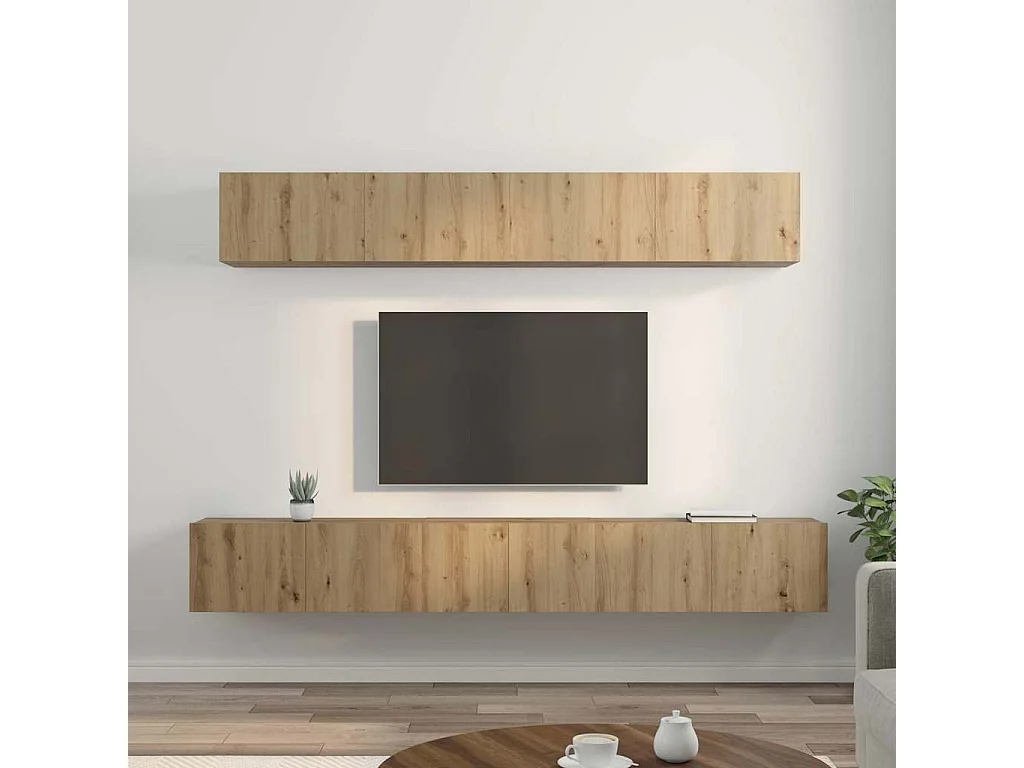 TV-kastset wandmontage 5-delig handgemaakt eiken