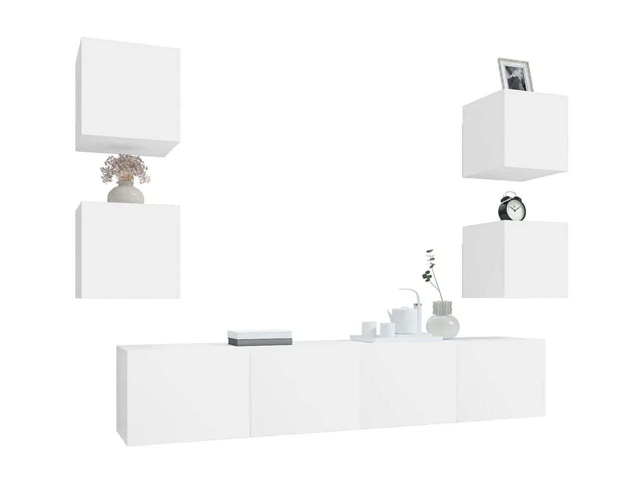 Set porta TV da 6 pezzi, bianco, legno ingegnerizzato