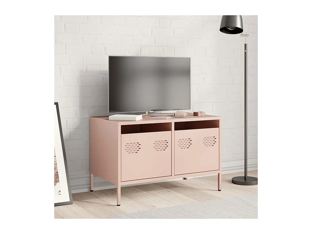 Meuble TV rose 68x39x43,5 cm acier laminé à froid