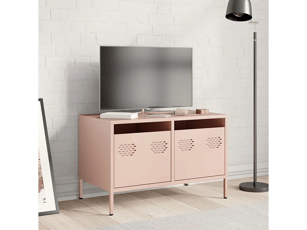 Meuble TV rose 68x39x43,5 cm acier laminé à froid