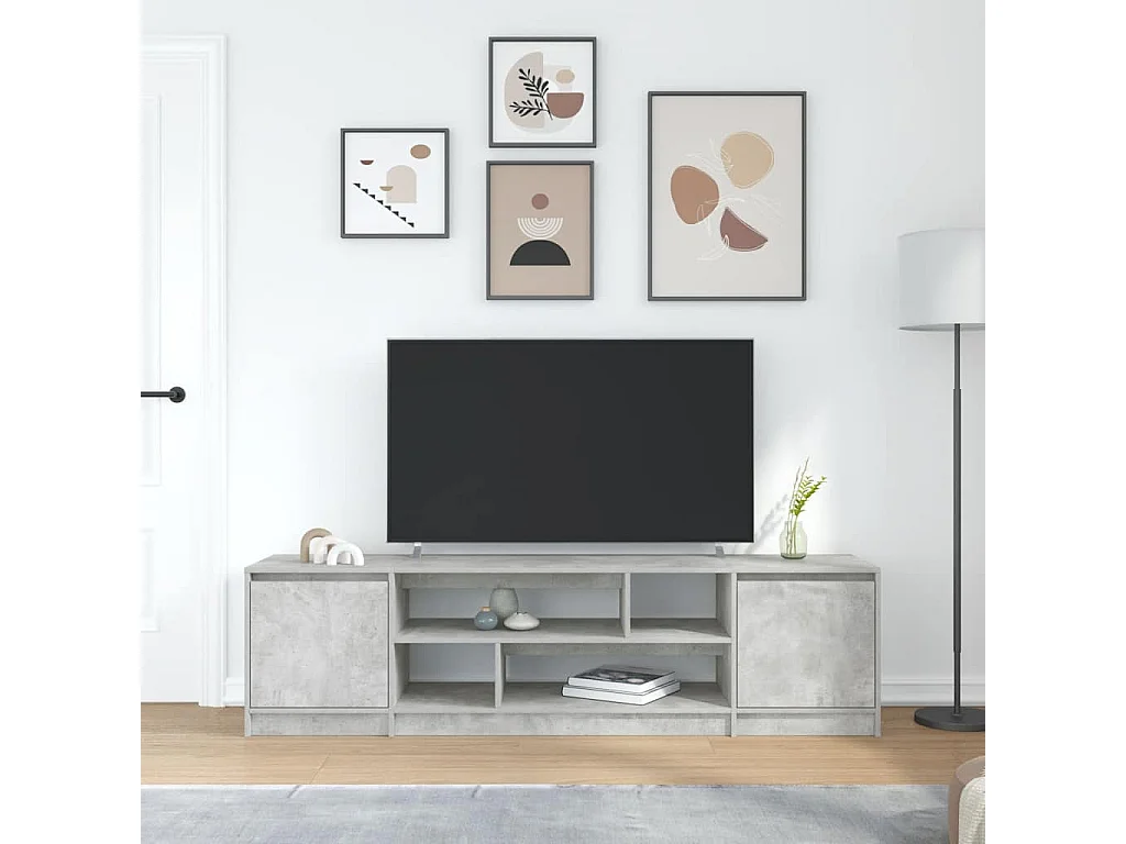Meuble TV gris béton 188,5x41x50 cm bois d'ingénierie