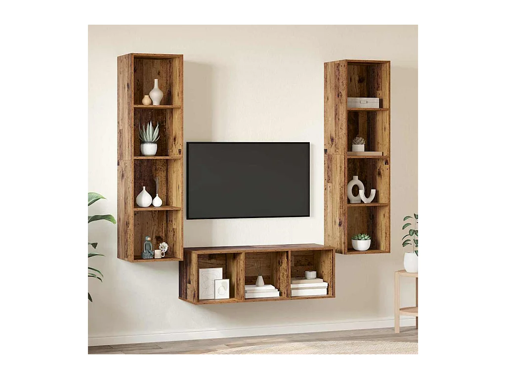 Ensemble de meubles TV 3 pcs Bois ancien 37 x 37 x 142.5 cm