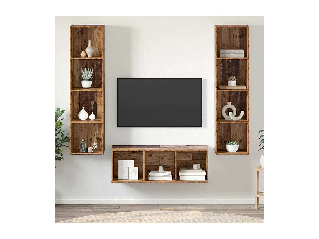 3-teiliges TV-Schrank-Set Antikholz 37 x 37 x 142,5 cm