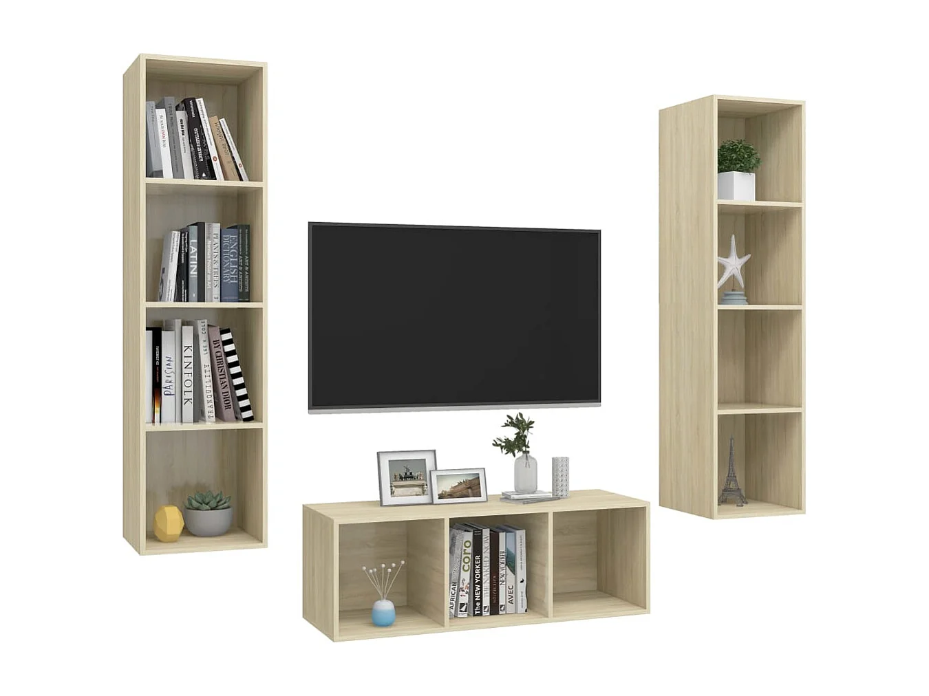 Set di mobili TV da 3 pezzi in legno ingegnerizzato Sonoma Oak