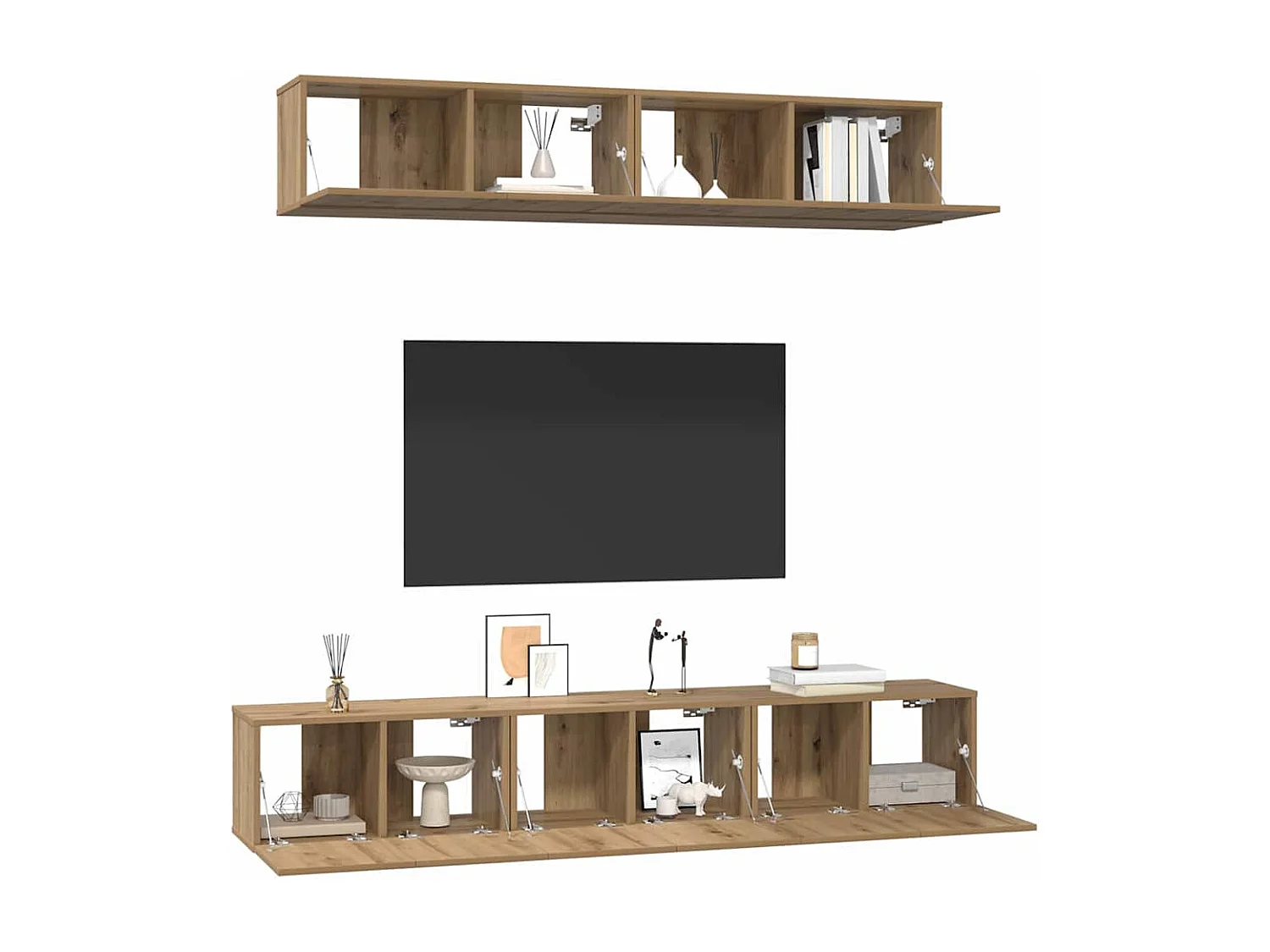 Set di mobili TV da 5 pezzi, rovere lavorato a mano, 100 x 30 x 30 cm