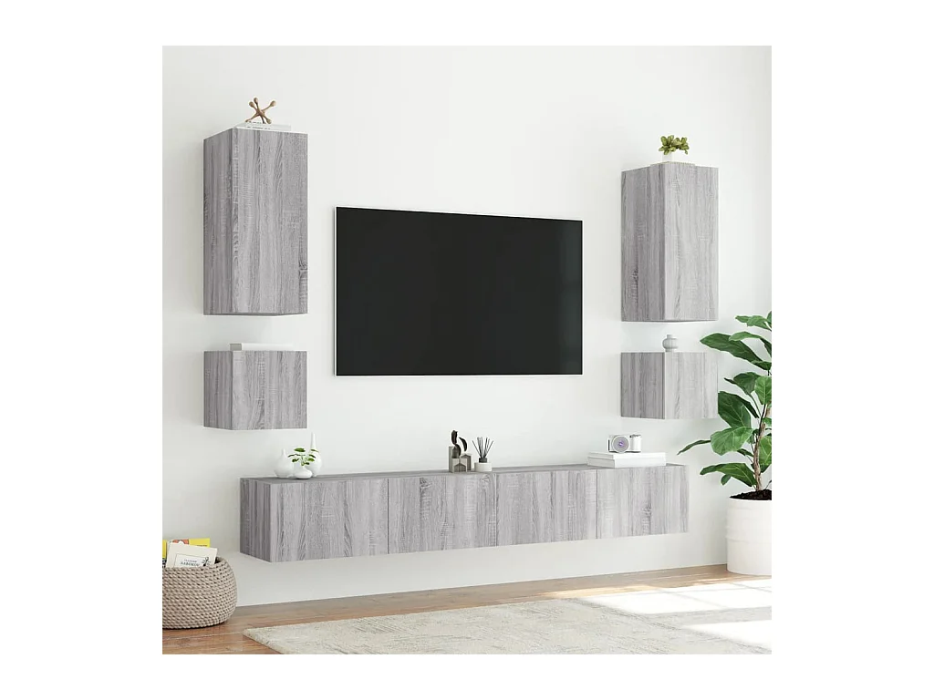 Wandmeubels met LED-verlichting 2 stuks Sonoma grijs 40,5x35x40cm