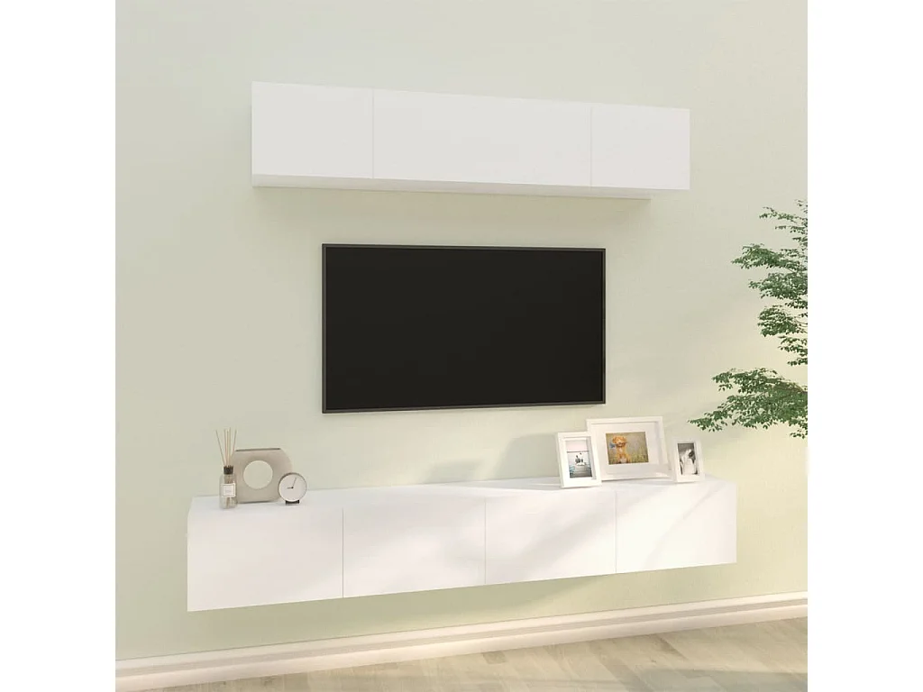 4-delige tv-meubelset Wit bewerkt hout