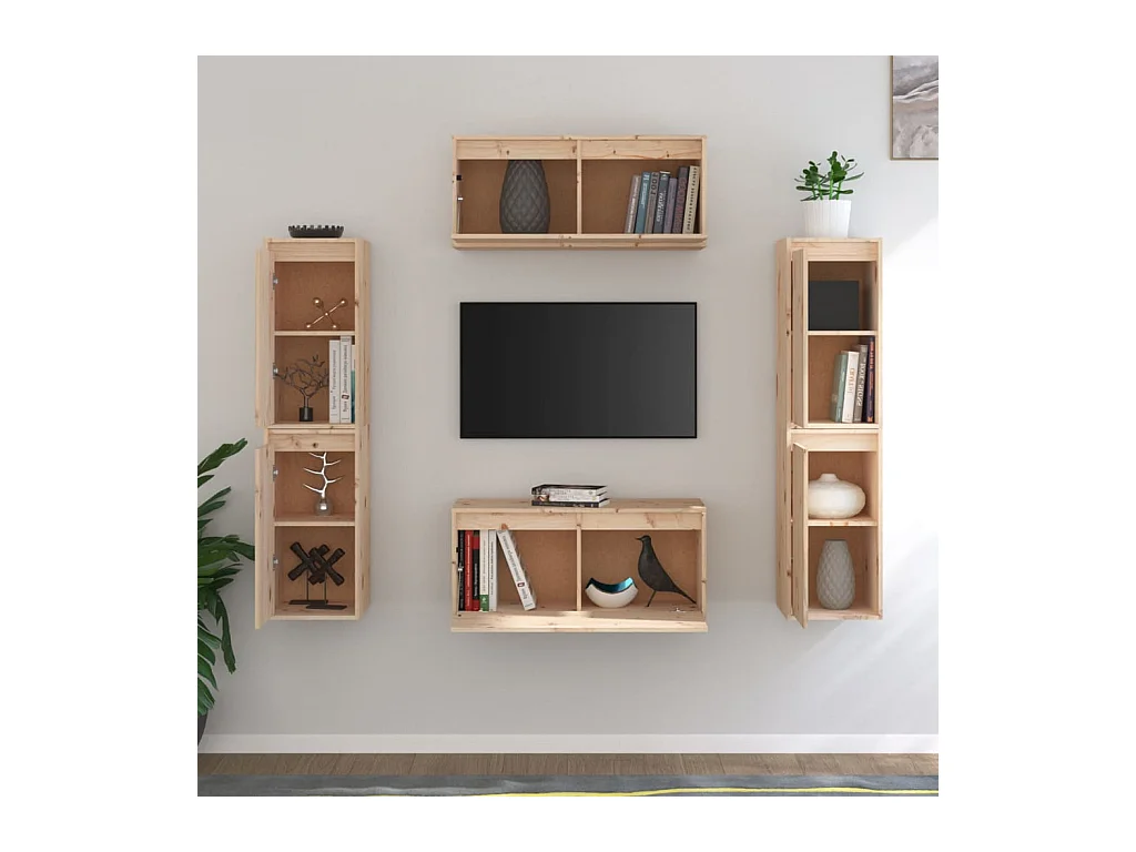 Mobile TV da 6 pezzi in legno massello di pino