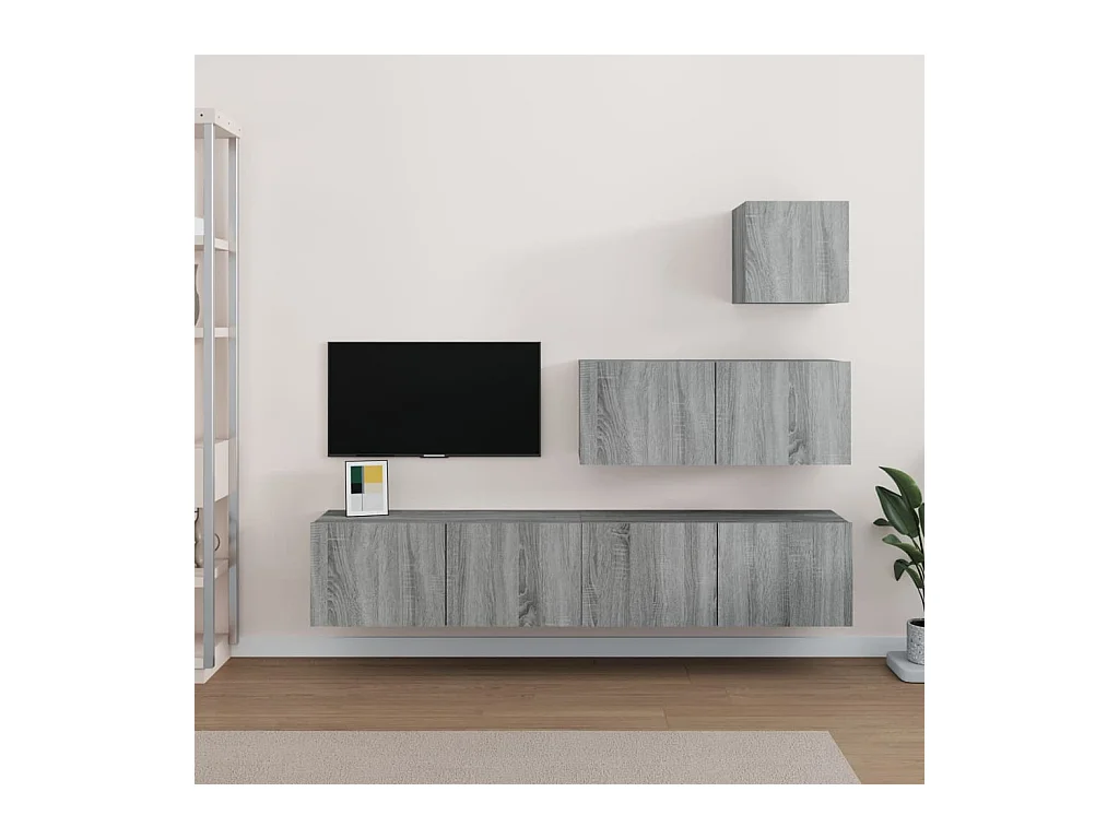 Conjunto de soporte para TV de 4 piezas en madera de ingeniería color gris Sonoma
