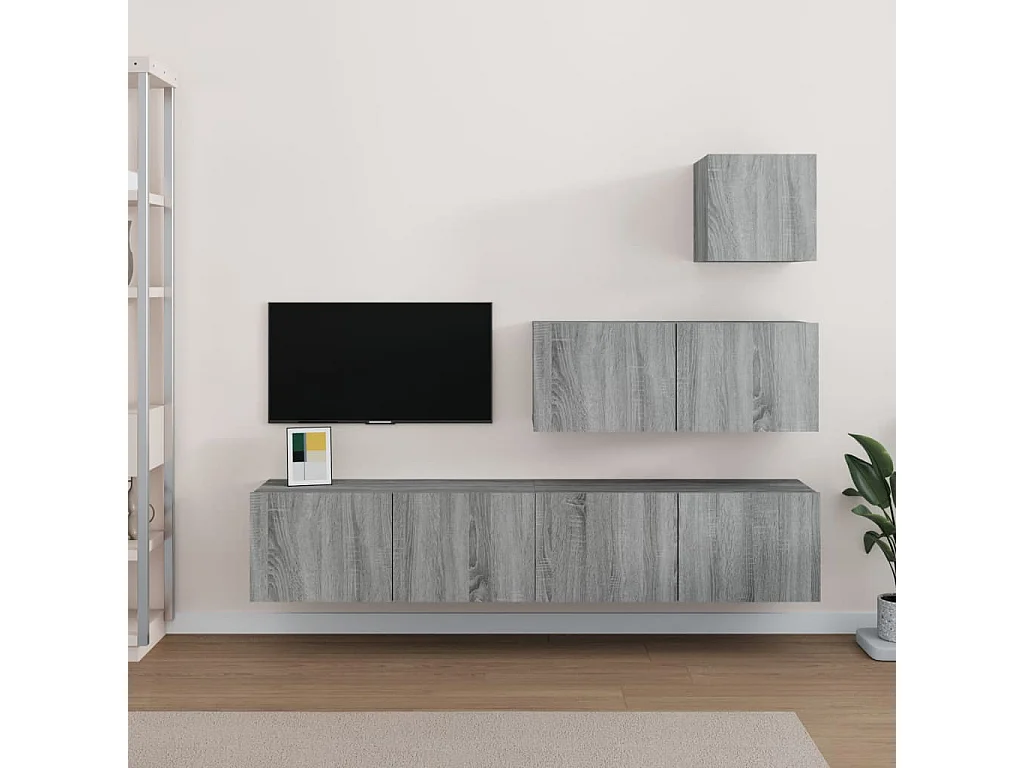 Set di mobili TV Sonoma Gray da 4 pezzi in legno ingegnerizzato