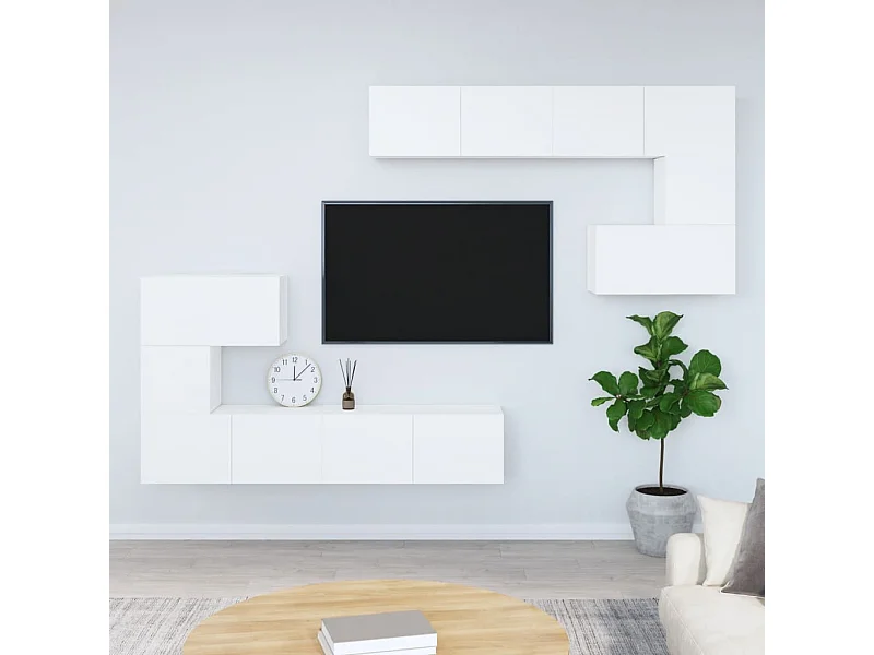 Meuble TV mural Blanc Bois d'ingénierie