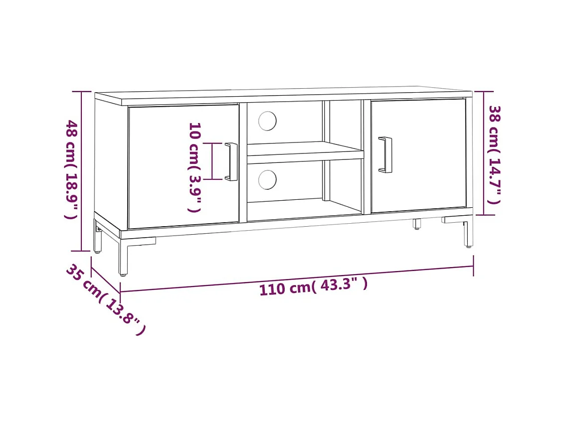 Meuble TV Marron 110x35x48 cm Bois de pin massif
