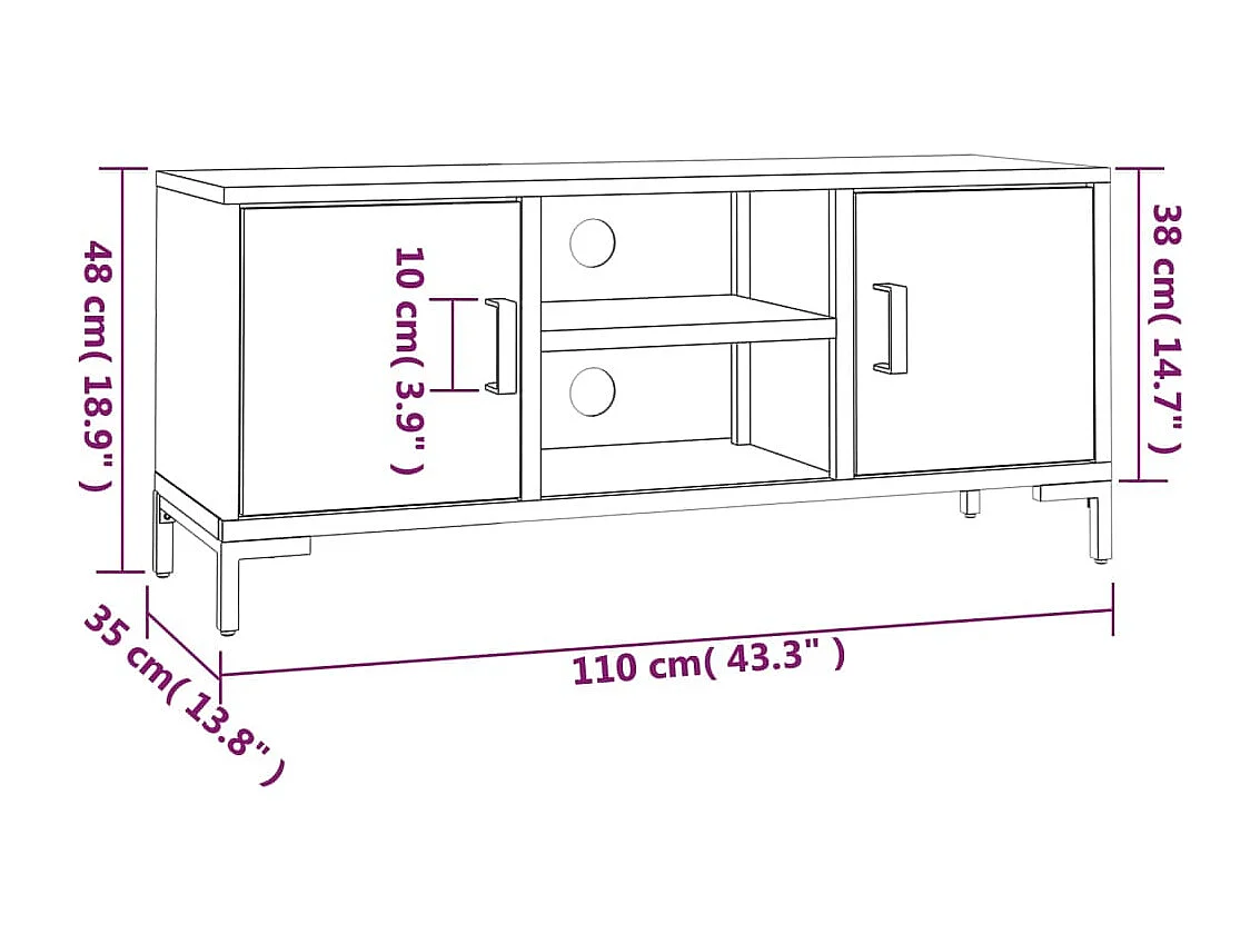 Brauner TV-Schrank 110x35x48 cm Massivholz Kiefer