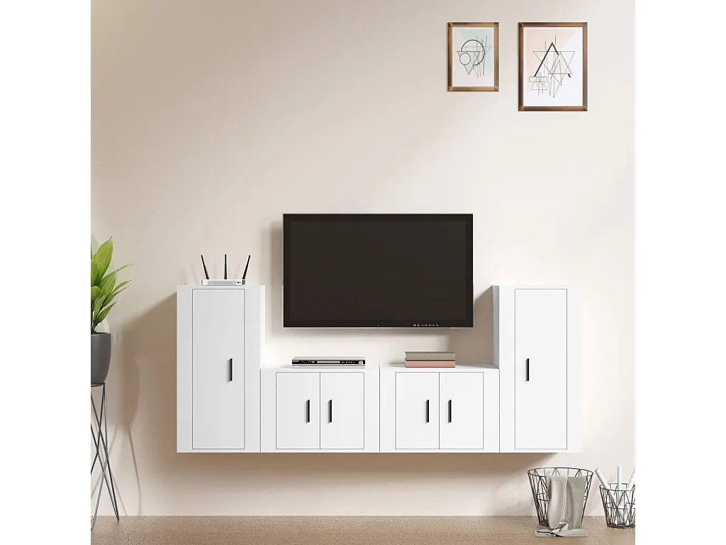 Ensemble de meubles TV 4 pcs Blanc Bois d'ingénierie