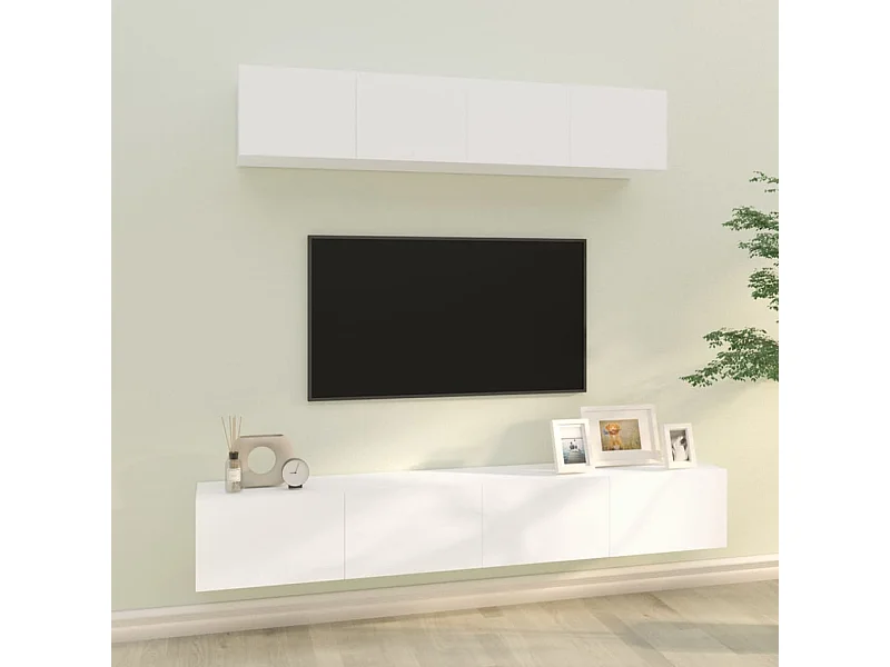 4-delige tv-meubelset Wit bewerkt hout