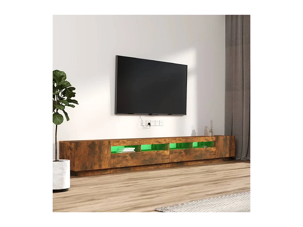 Set di mobili TV con luci a LED 3 pezzi in rovere affumicato