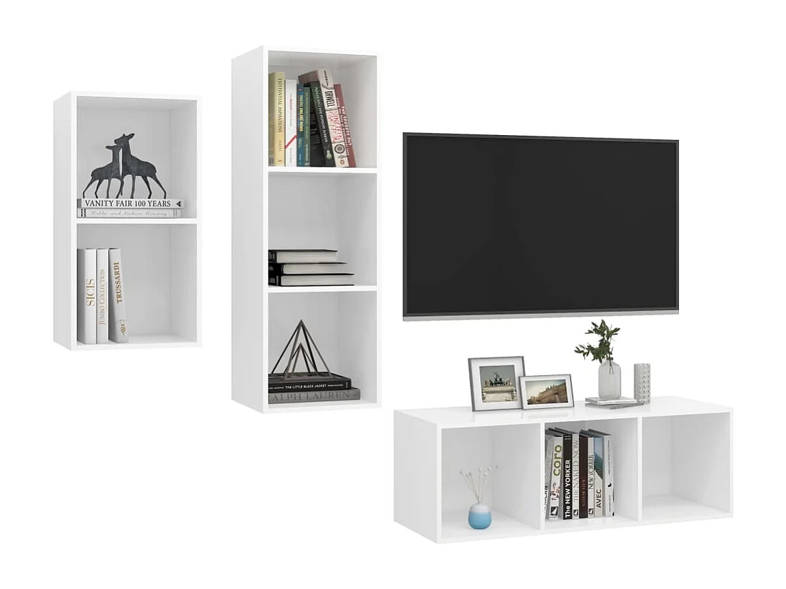 Ensemble de meuble TV 3 pcs Blanc Bois d'ingénierie