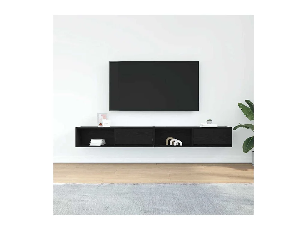 TV-kast 2 stuks zwart eiken 100x31x25,5 cm bewerkt hout