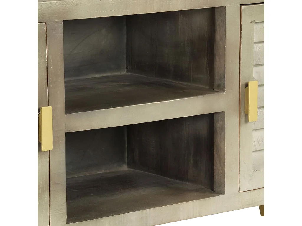 Meuble TV Bois solide de manguier Gris avec laiton 110x30x48 cm