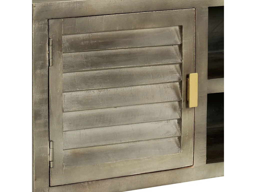 Meuble TV Bois solide de manguier Gris avec laiton 110x30x48 cm