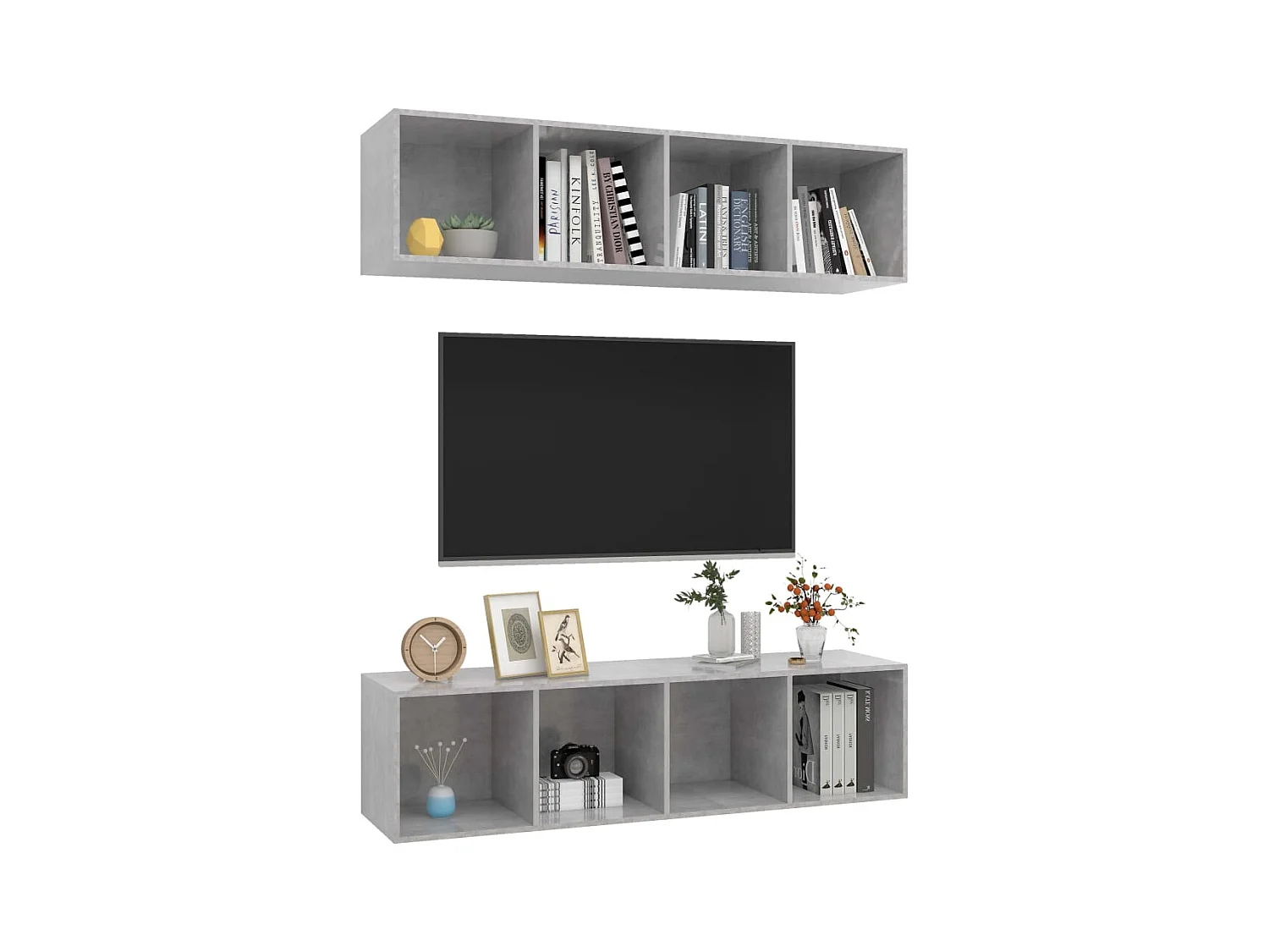 Meubles TV muraux 2 pcs Gris béton Bois d'ingénierie
