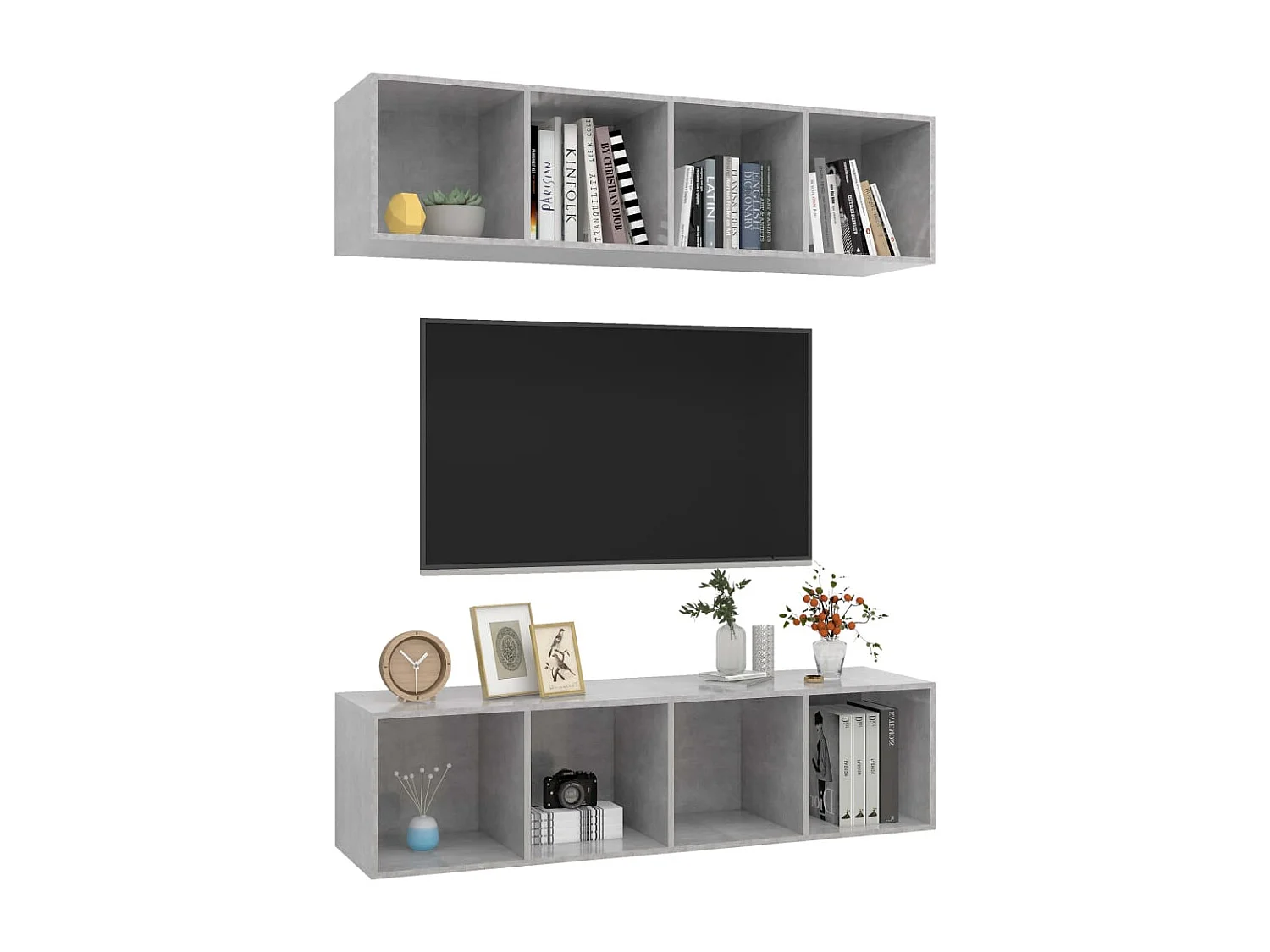Meubles TV muraux 2 pcs Gris béton Bois d'ingénierie