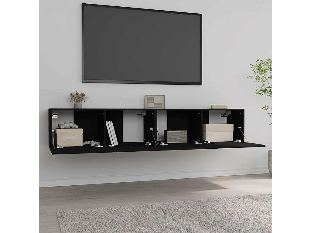 Mobile TV 2 pezzi Nero 80x30x30 cm Legno ingegnerizzato