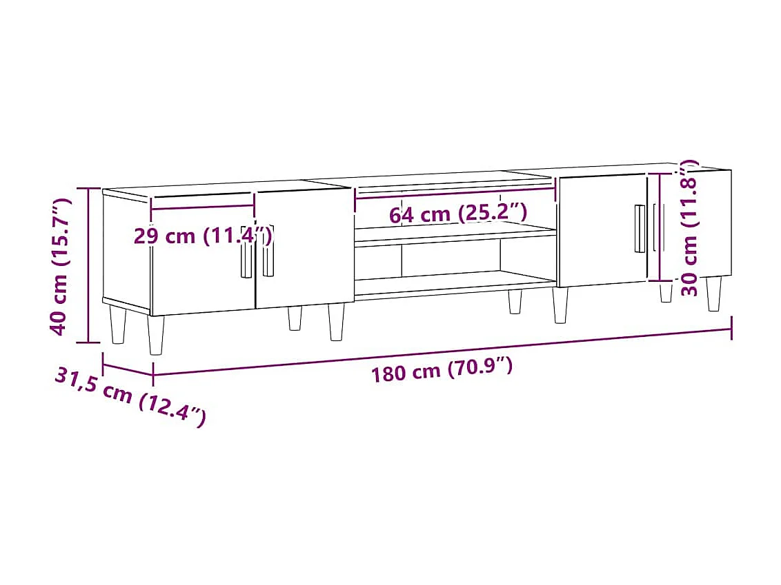 Mueble de TV de roble negro 180 x 31,5 x 40 cm Madera de ingeniería