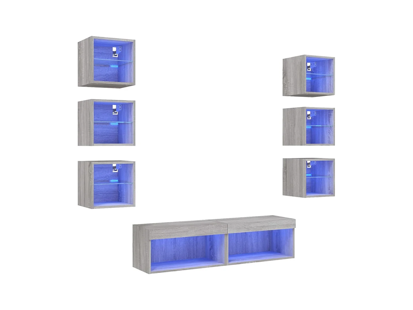 Unités murales TV avec LED 8 pcs gris sonoma bois d'ingénierie