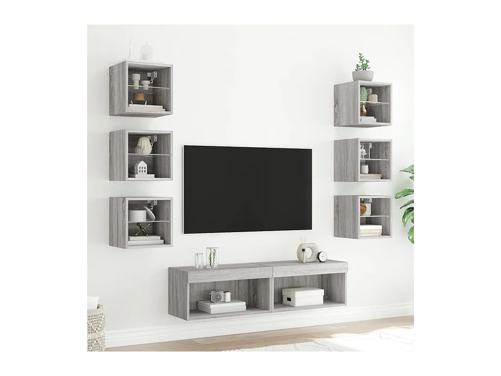 Unités murales TV avec LED 8 pcs gris sonoma bois d'ingénierie