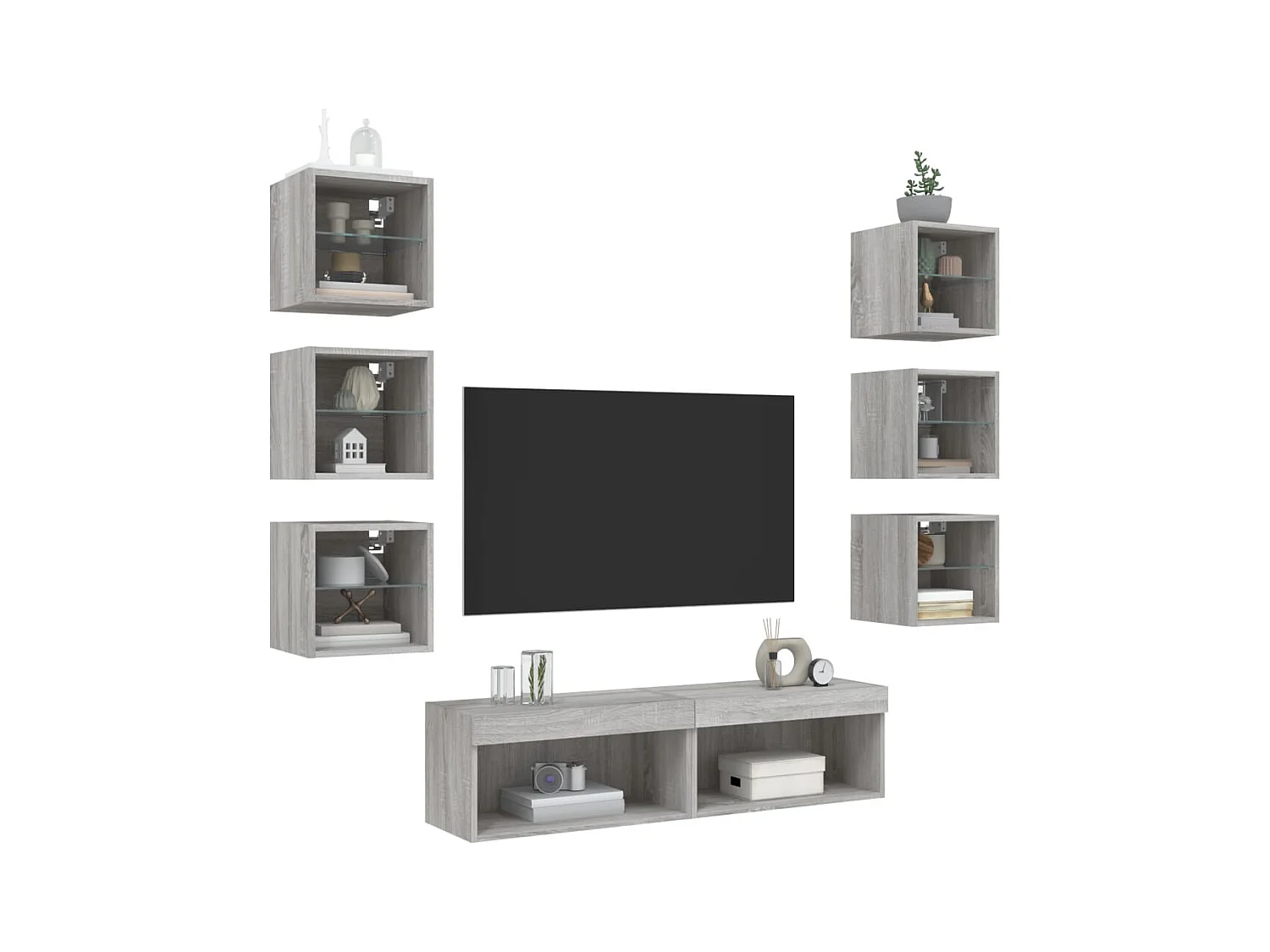 Unités murales TV avec LED 8 pcs gris sonoma bois d'ingénierie