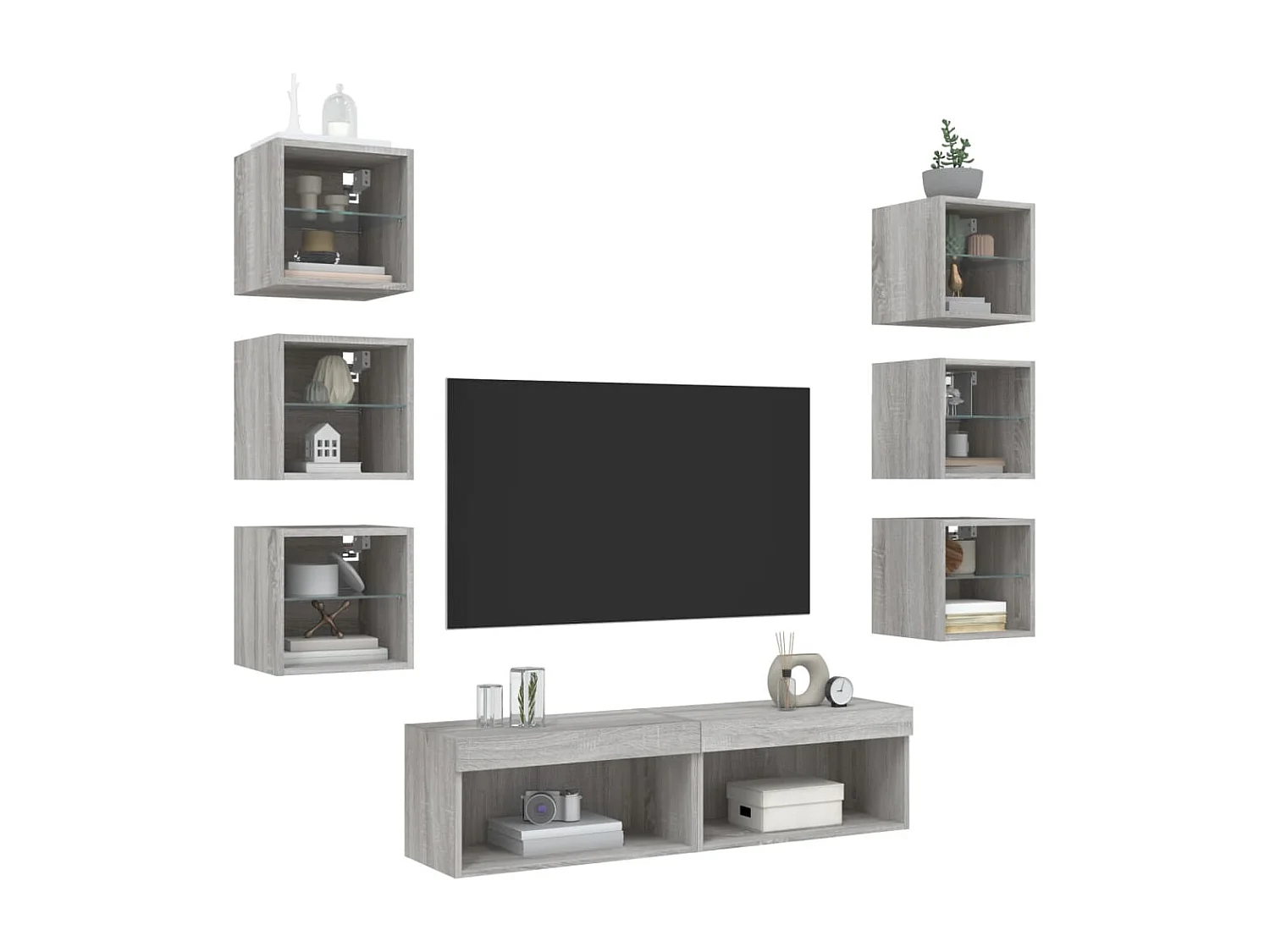 Unités murales TV avec LED 8 pcs gris sonoma bois d'ingénierie