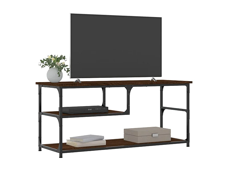 Meuble TV chêne marron 103x38x46,5cm bois d'ingénierie et acier
