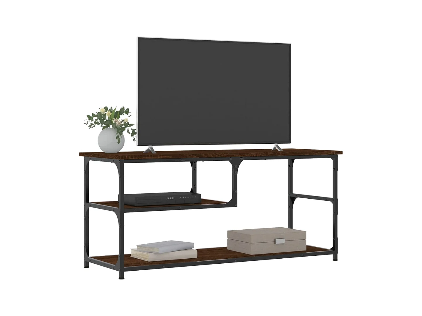 Meuble TV chêne marron 103x38x46,5cm bois d'ingénierie et acier
