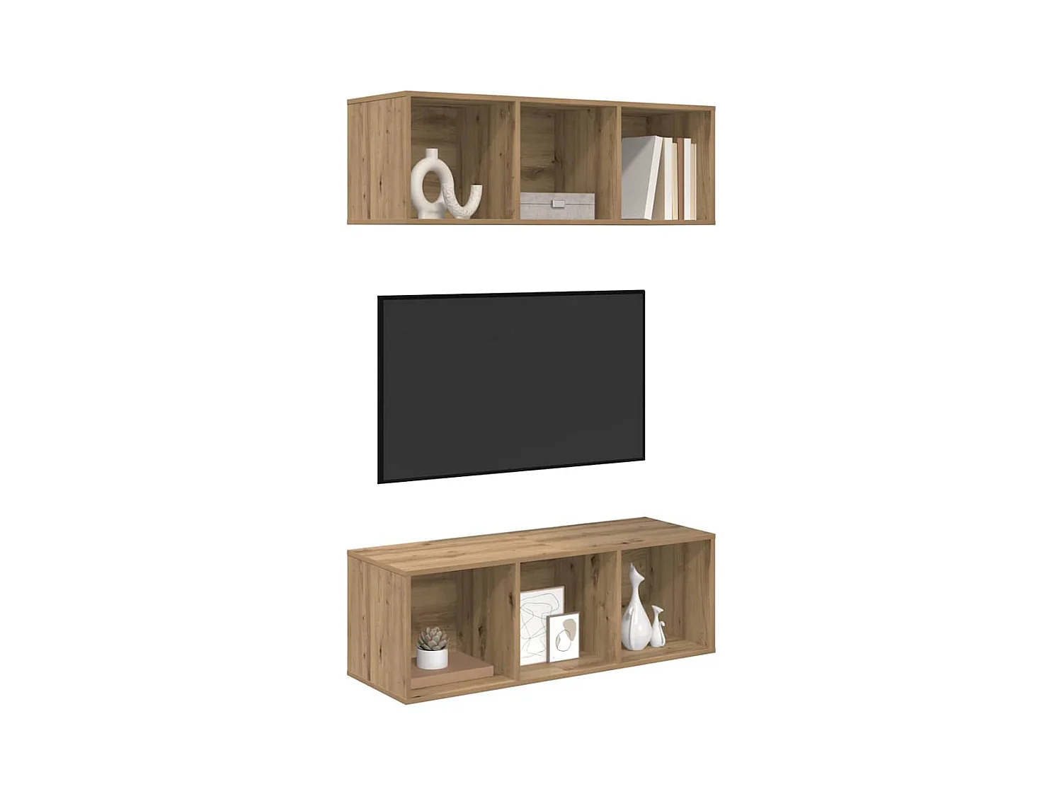 Mobili TV da parete in 2 pezzi, rovere lavorato a mano, 37 x 37 x 107 cm