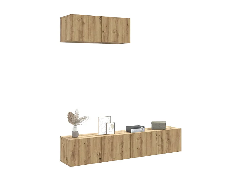 Set di mobili porta TV da parete in 3 pezzi, rovere lavorato a mano