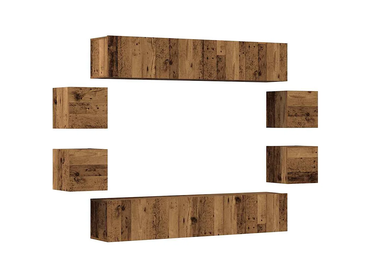 Set di mobili porta TV da parete da 8 pezzi, legno invecchiato, legno ingegnerizzato