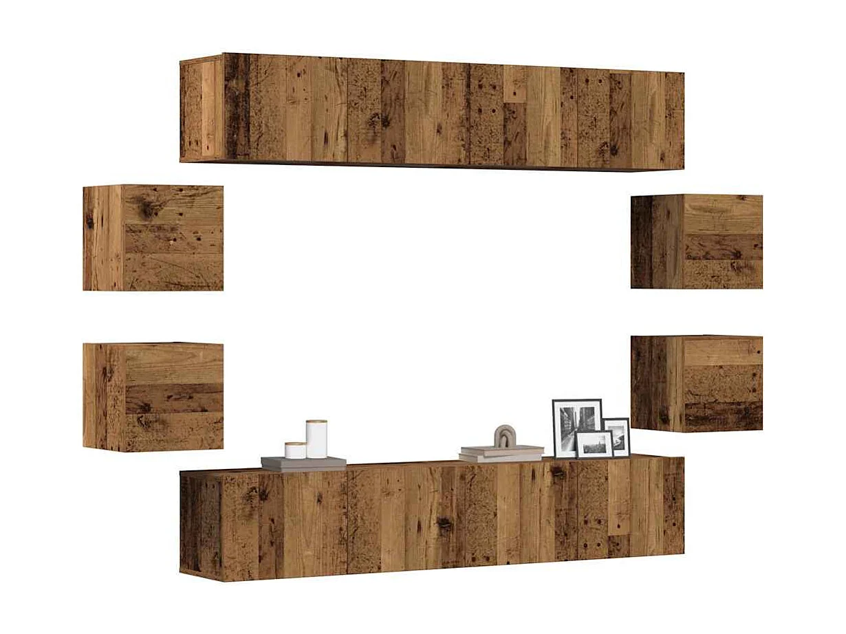 Set di mobili porta TV da parete da 8 pezzi, legno invecchiato, legno ingegnerizzato