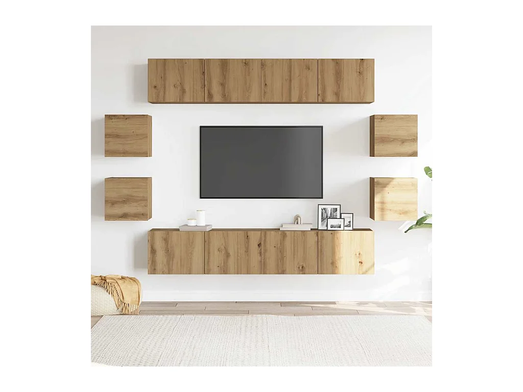 8-teiliges TV-Wandschrank-Set, handgefertigte Eiche