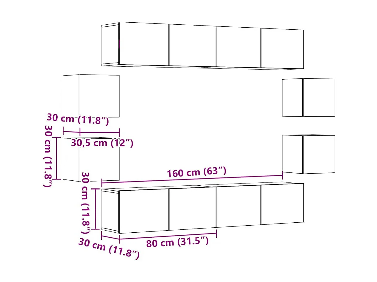 Ensemble de meuble TV mural 8 pcs chêne artisanal