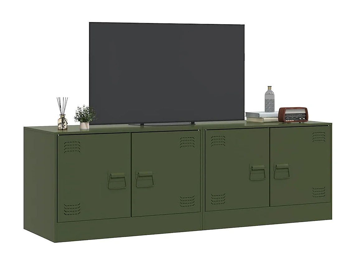 Meubles TV 2 pcs vert olive 67x39x44 cm acier