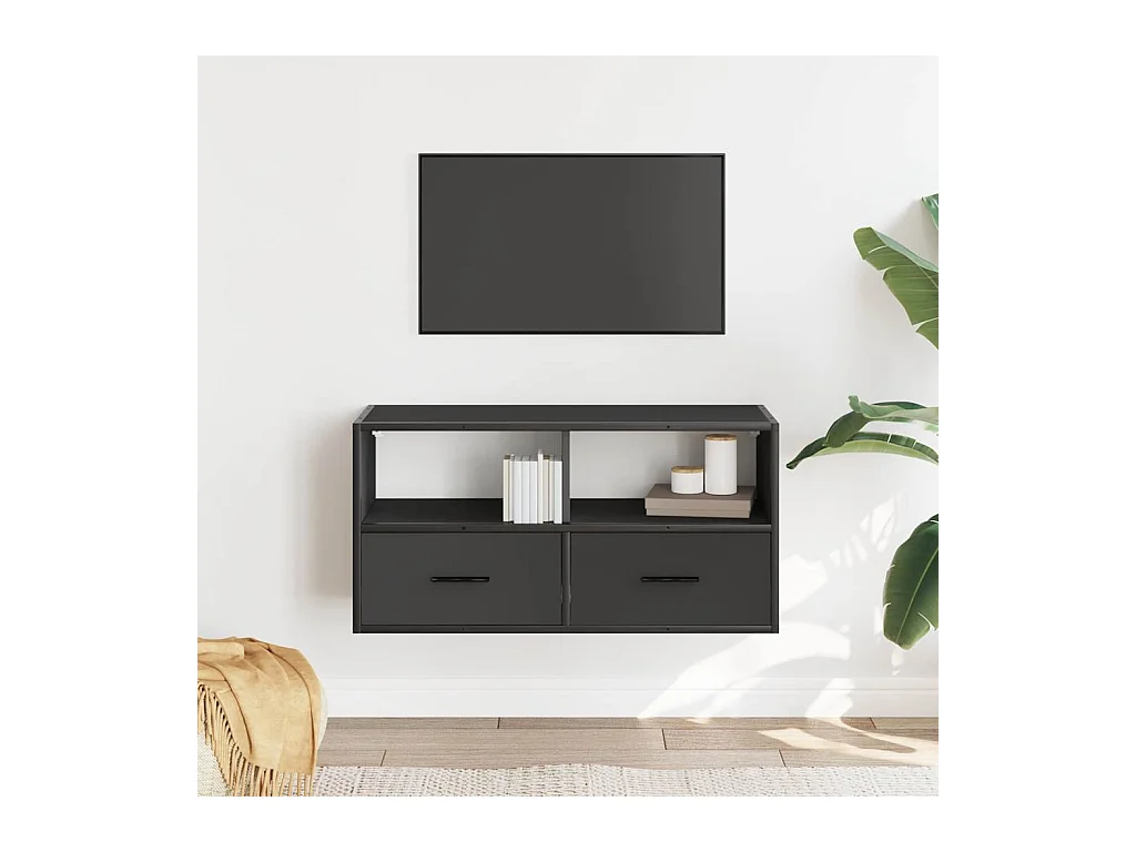 Meuble TV noir 80x31x39,5 cm bois d'ingénierie et métal