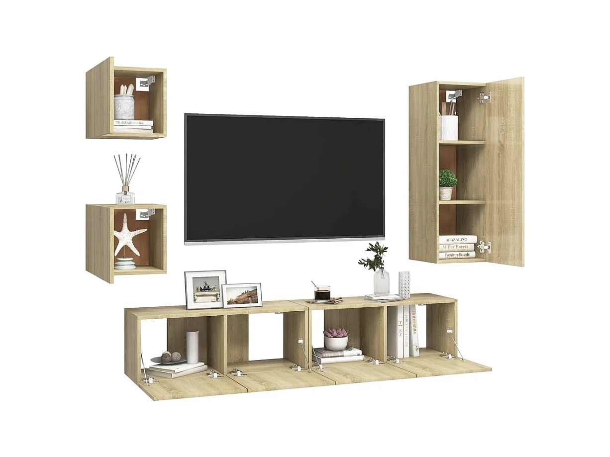 Conjunto de soporte para TV de 5 piezas de madera de ingeniería de roble Sonoma