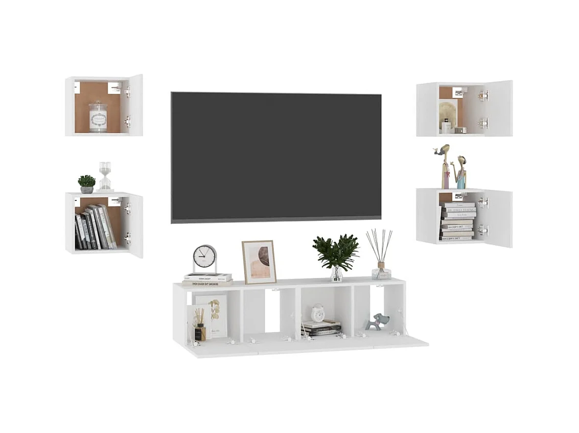 Ensemble de meubles TV 6 pcs Blanc Bois d'ingénierie