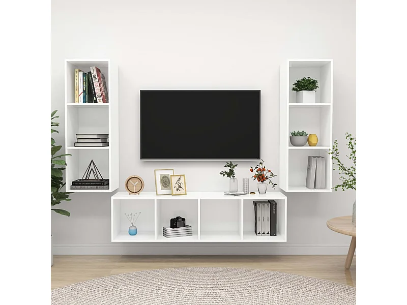 Ensemble de meuble TV 3 pcs Blanc Bois d'ingénierie